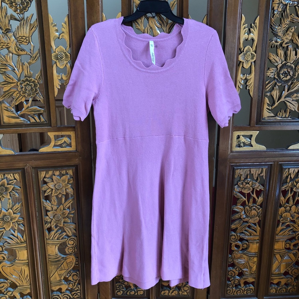 NY Collection Scallop Edge Knit Short Sleeve Dress